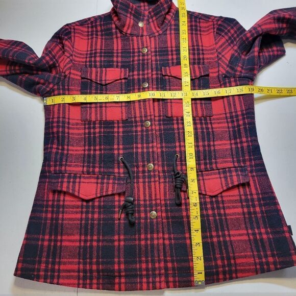 Levi's Red Black Plaid Wool Blend Cinch Waist Jacket Coat Women's XS Cabincore - Picture 11 of 11
